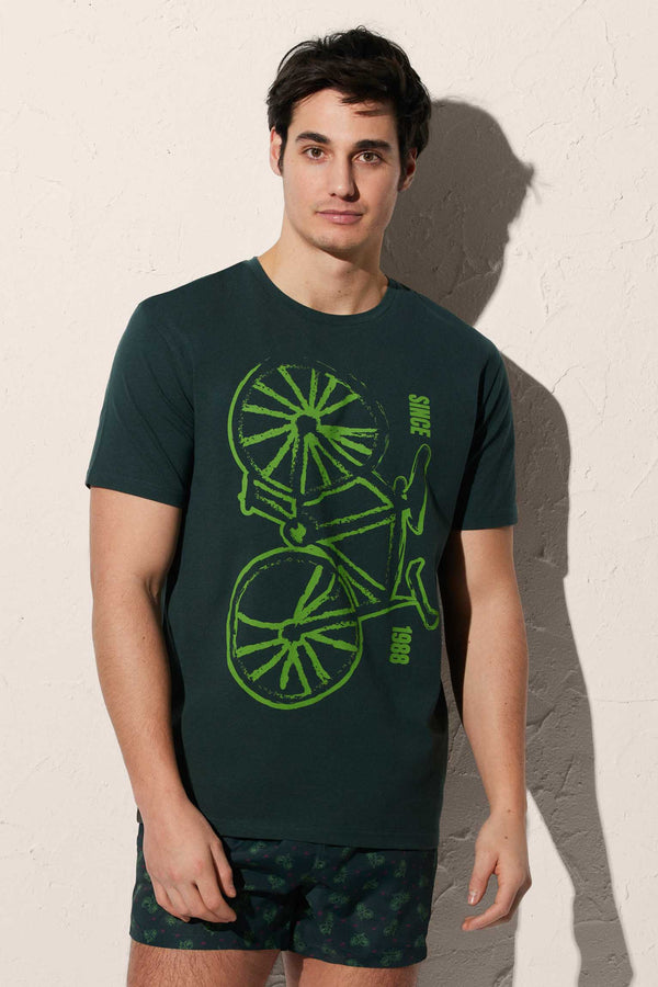 Camiseta hombre estampado bicicleta verde