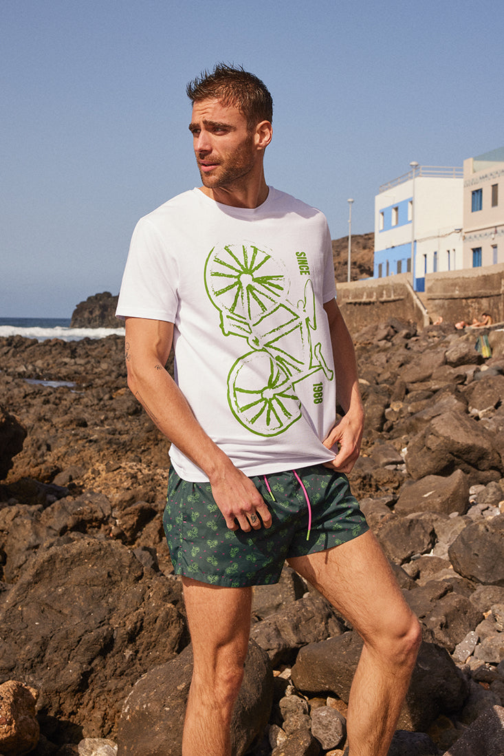 Men's white bicycle print t-shirt