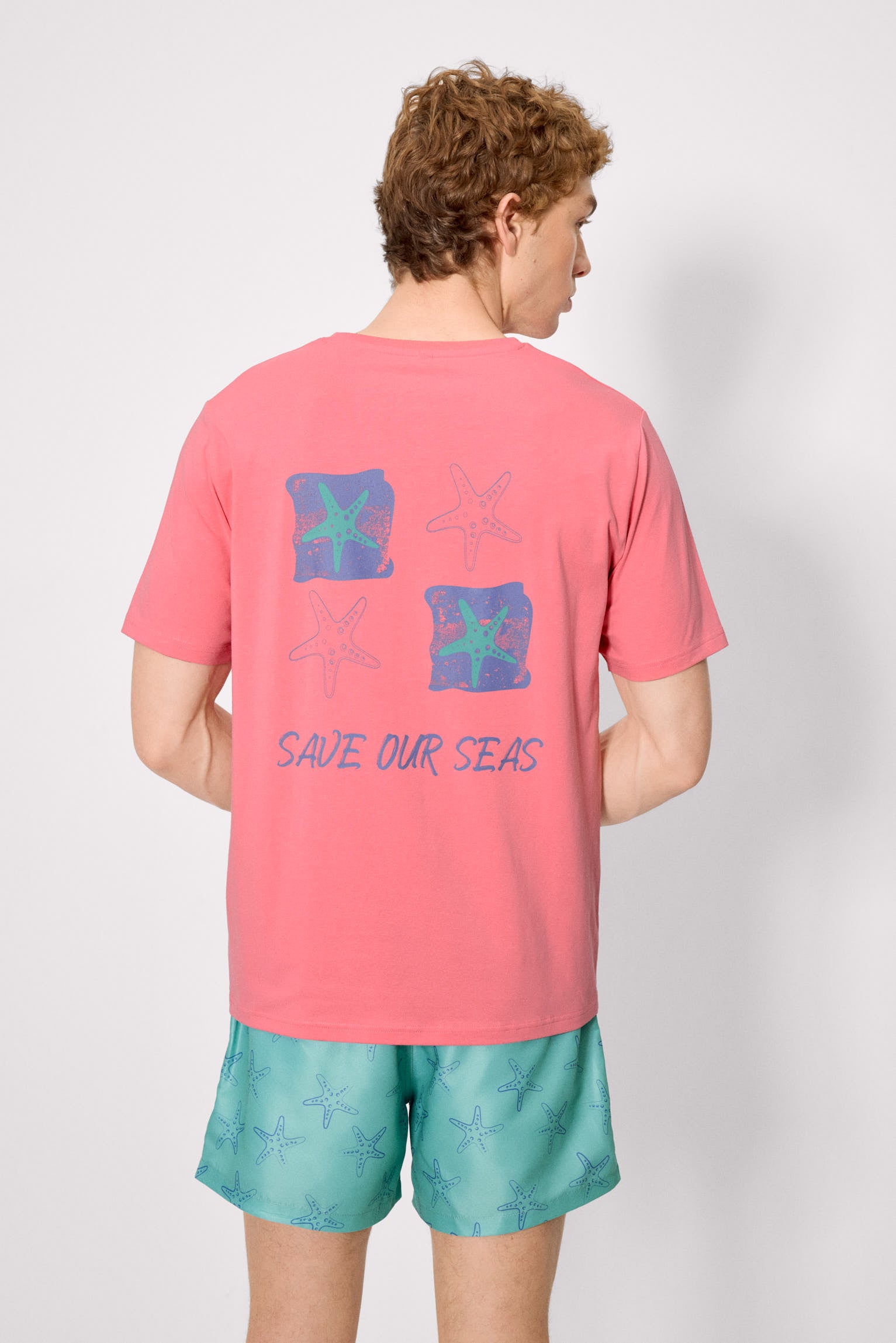 Camiseta manga corta estampado estrellas marinas rosa - Ysabel Mora