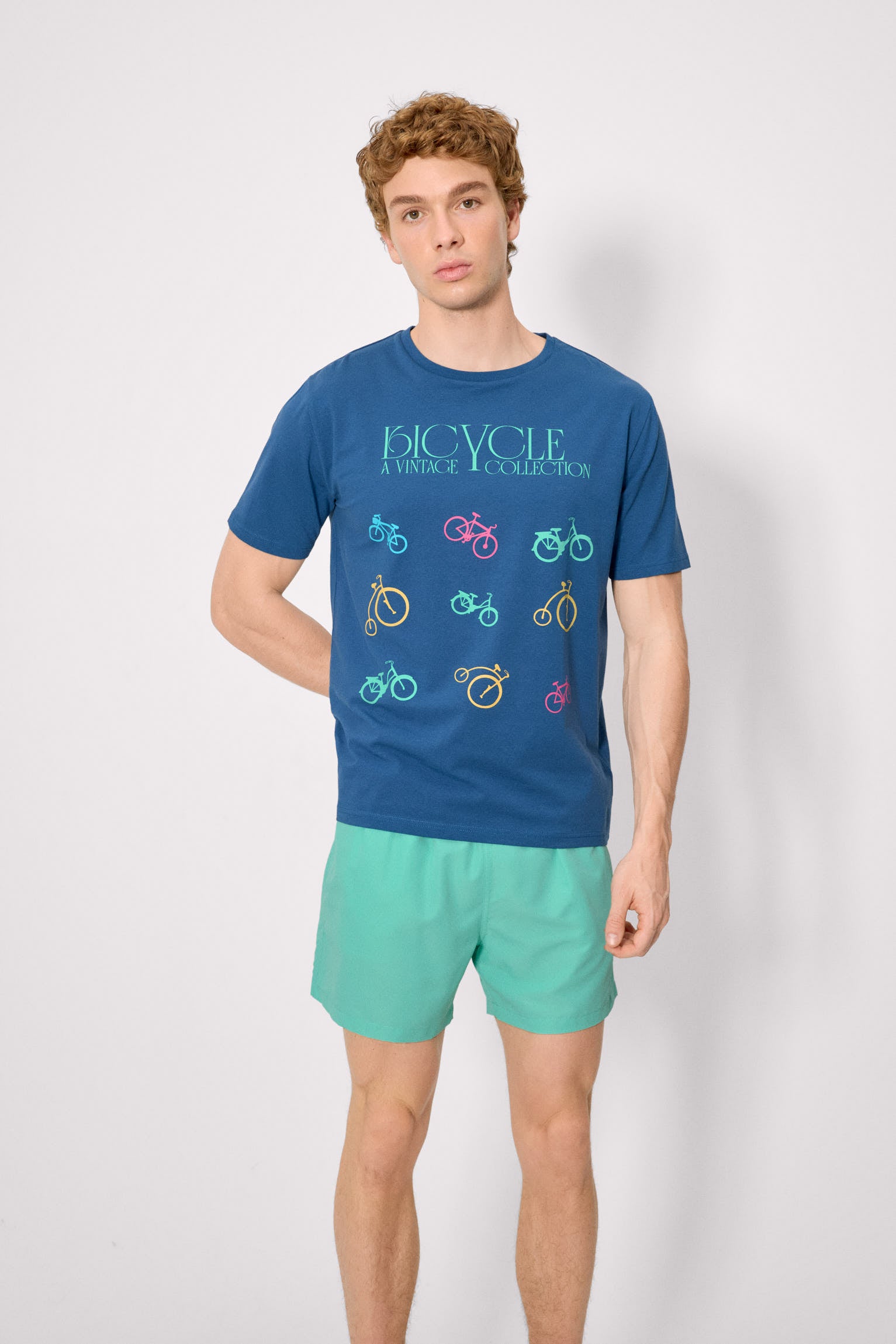 Camiseta manga corta estampado bicicletas azul - Ysabel Mora