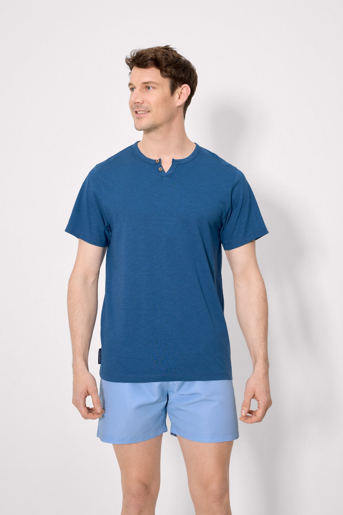 Camiseta manga corta básica cuello panadero azul - Ysabel Mora