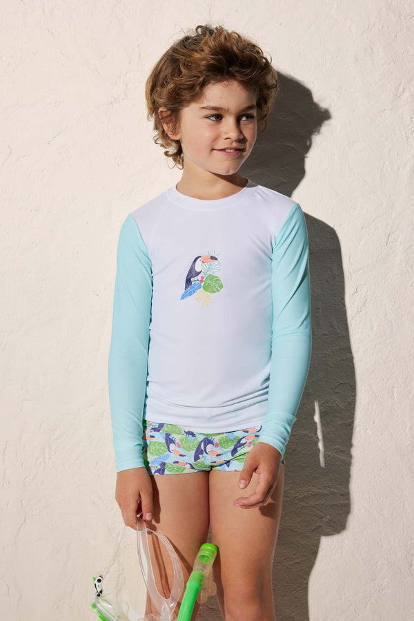Boy's toucan print swimsuit t-shirt