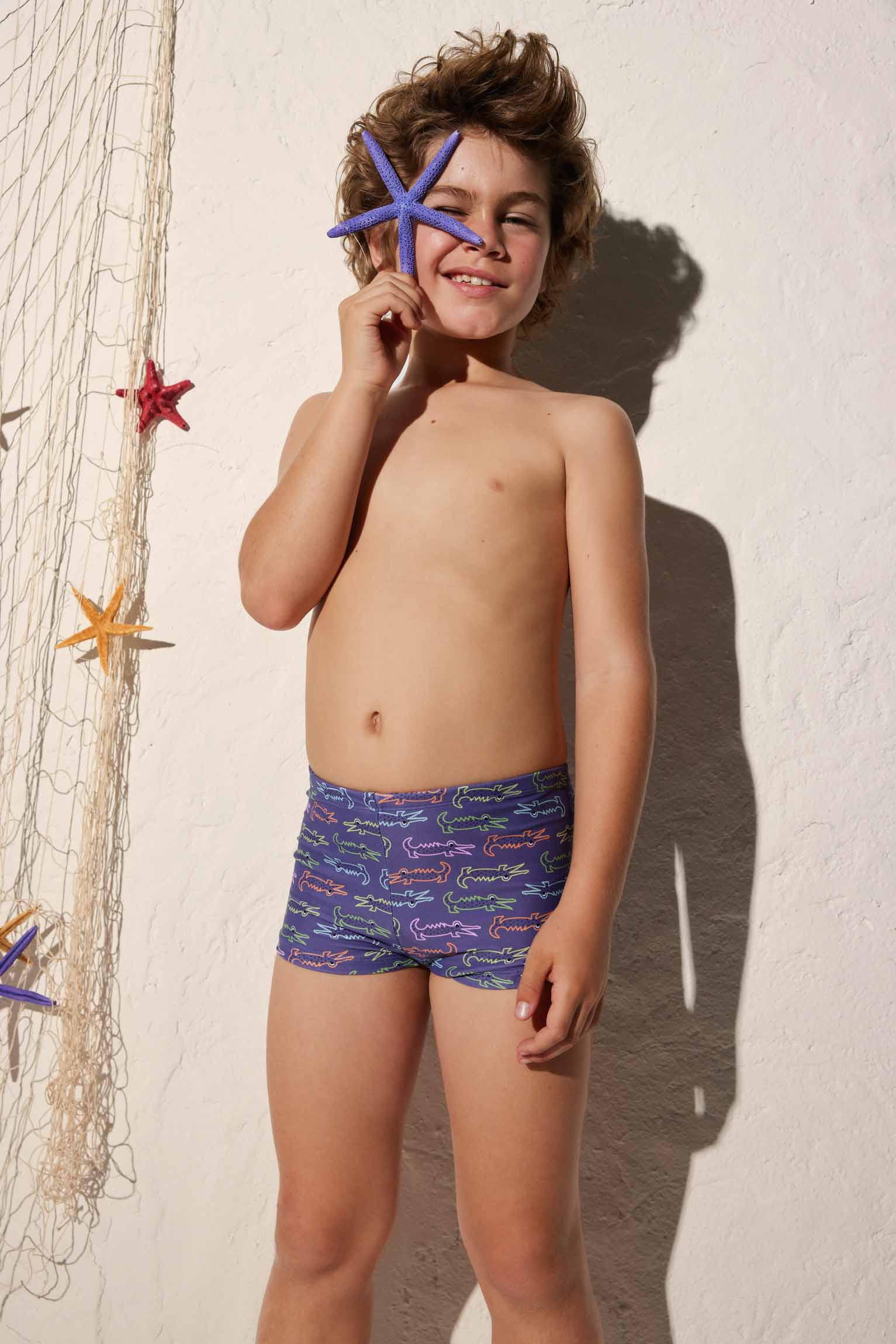 Boys' crocodile print boxer swimsuit