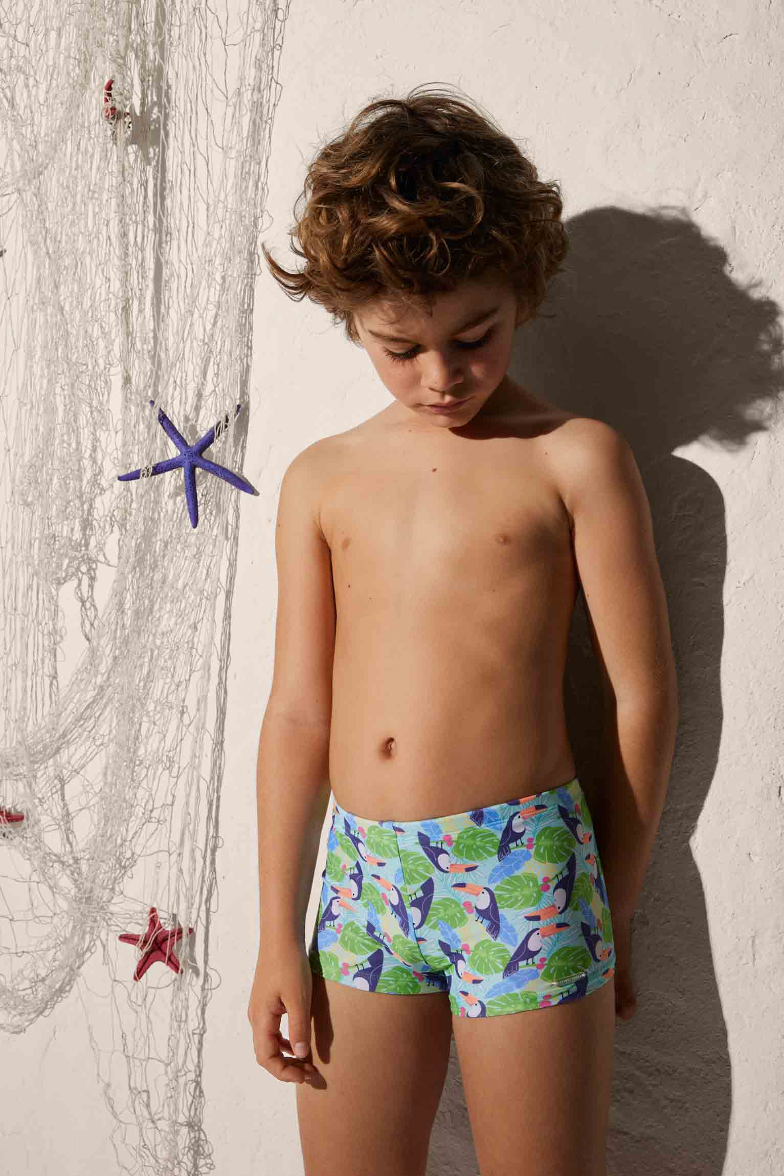 Boys' toucan print boxer swimsuit