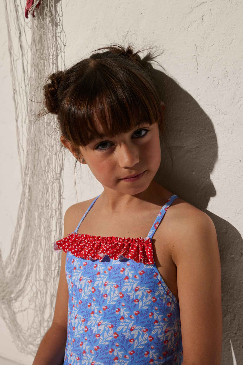 Girl's printed swimsuit with ruffle detail