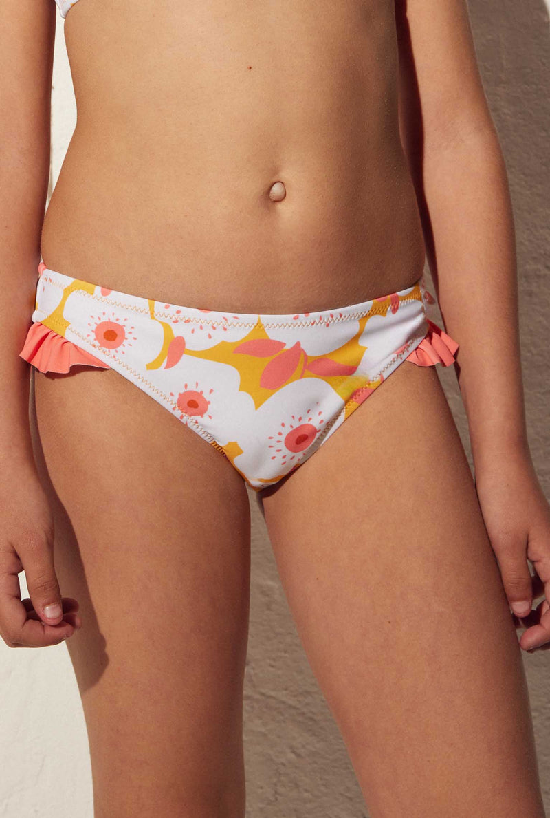 Girl's floral print swim briefs with detail