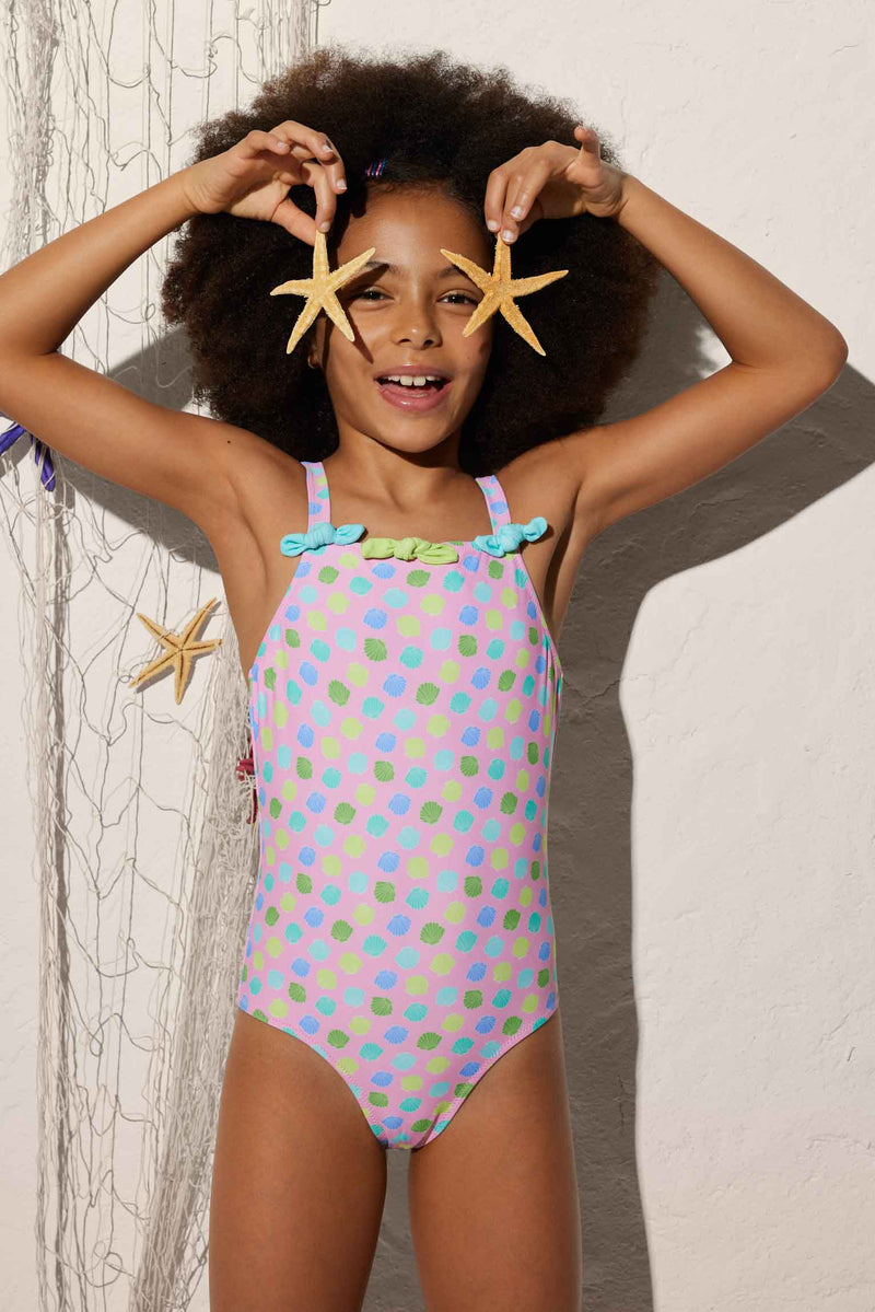 Girl's swimsuit with shell print
