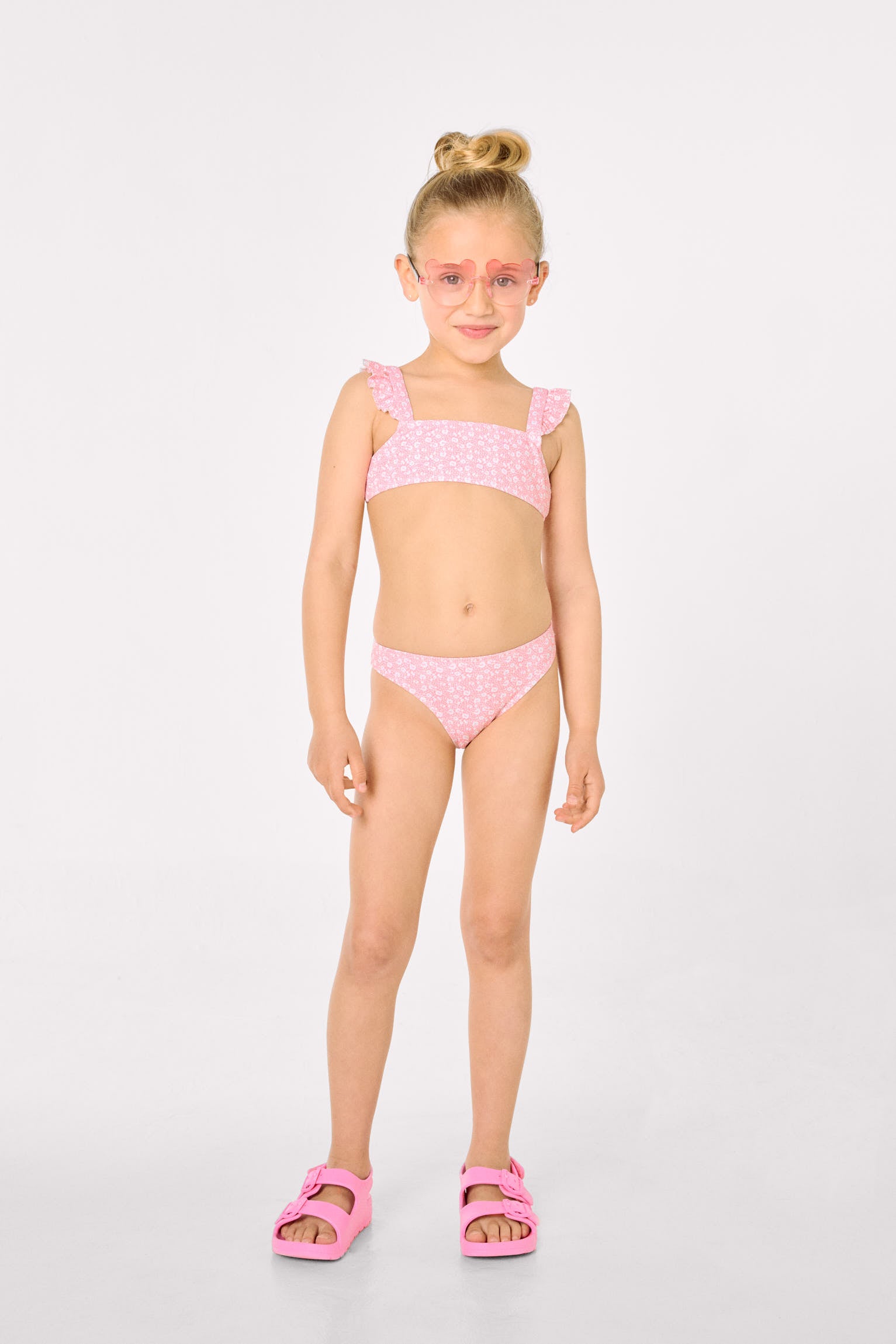 Conjunto bikini niña detalles volantes estampado leopardo rosa - Ysabel Mora