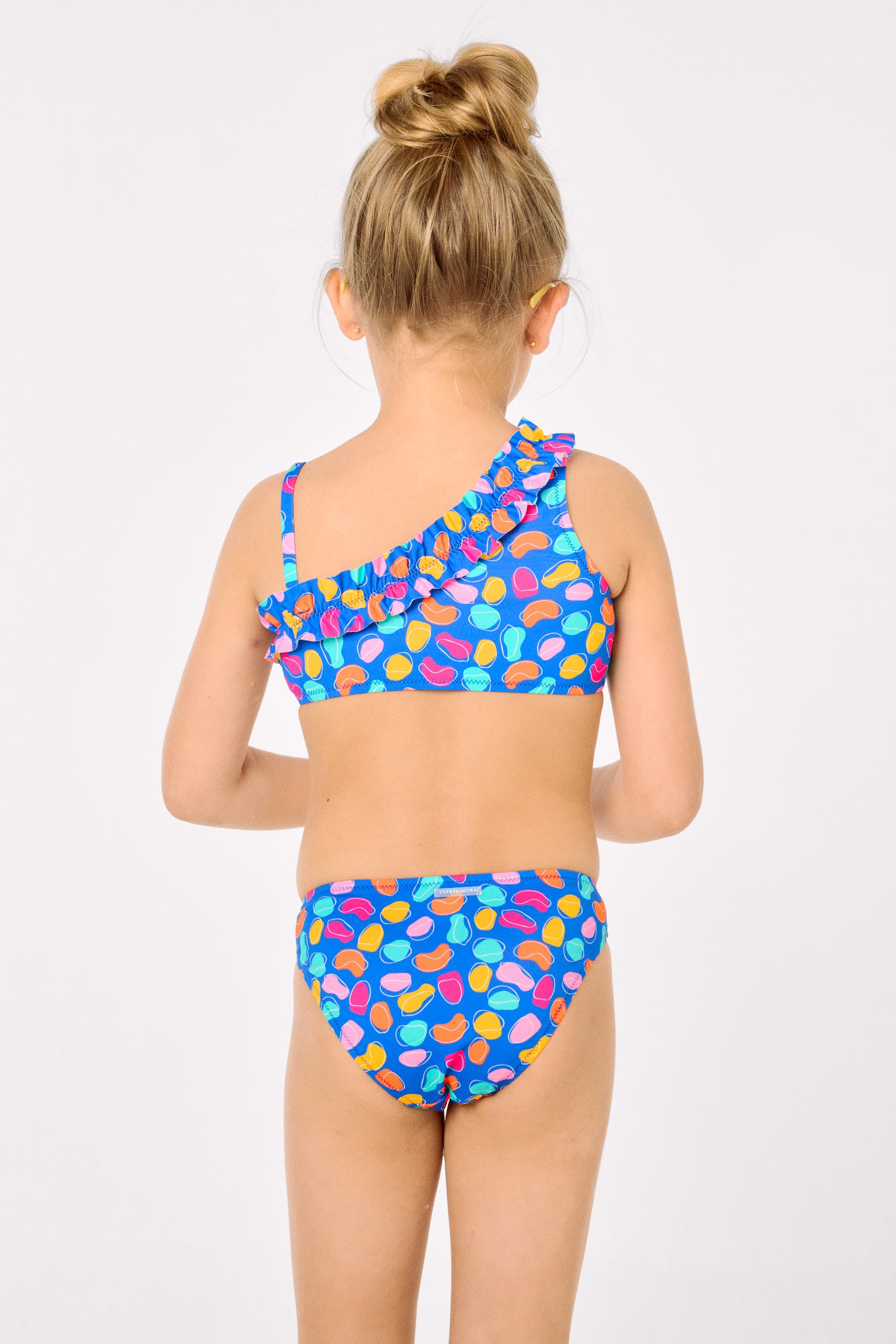 Bikini niña detalle fruncido estampado formas orgánicas multicolor
