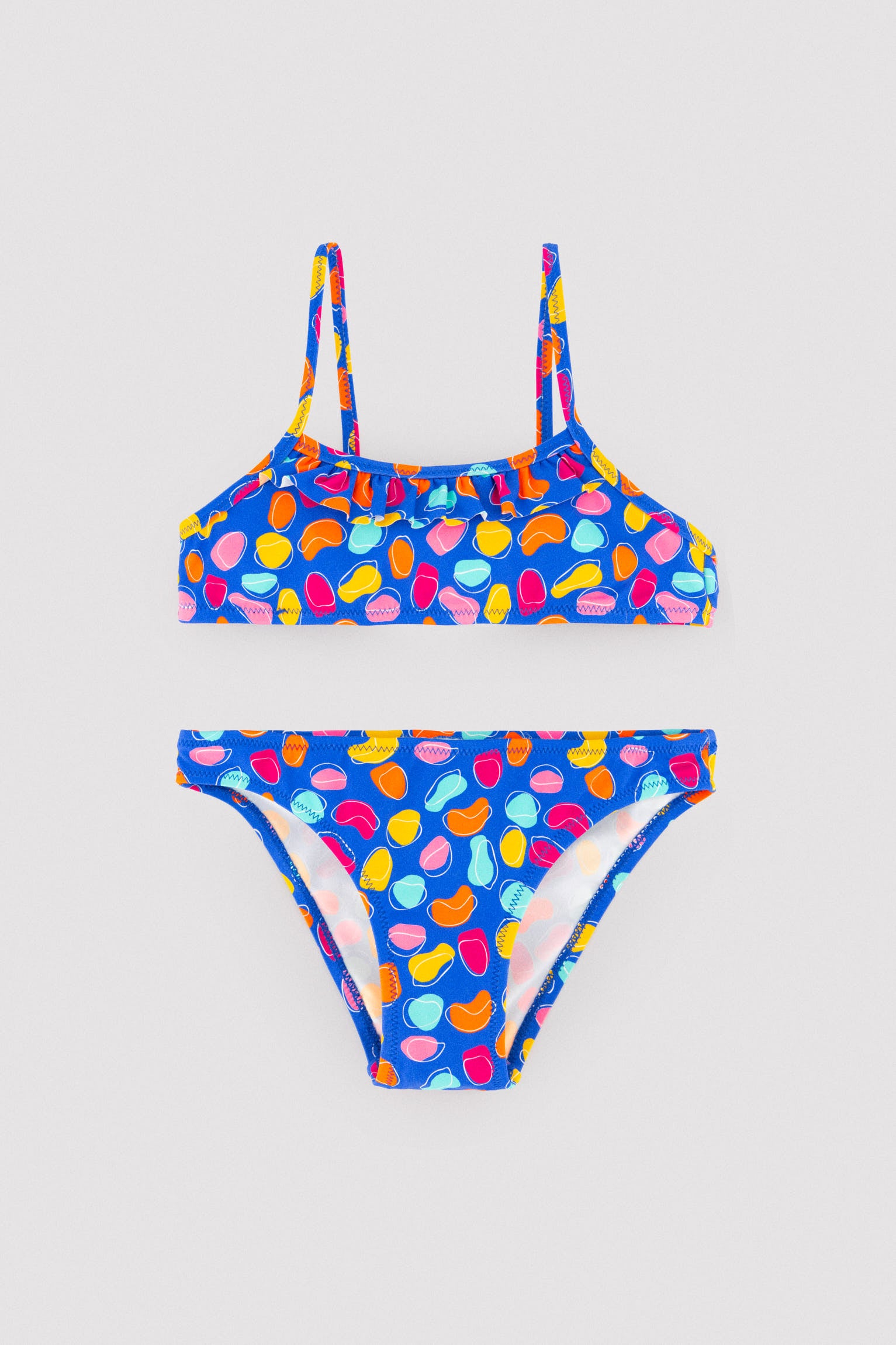 Bikini niña detalle volante estampado formas orgánicas multicolor