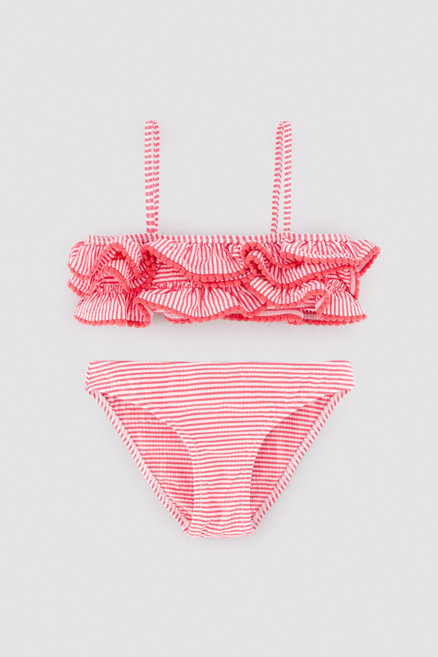 Bikini niña bambula detalle triple volante estampado rayas - Ysabel Mora