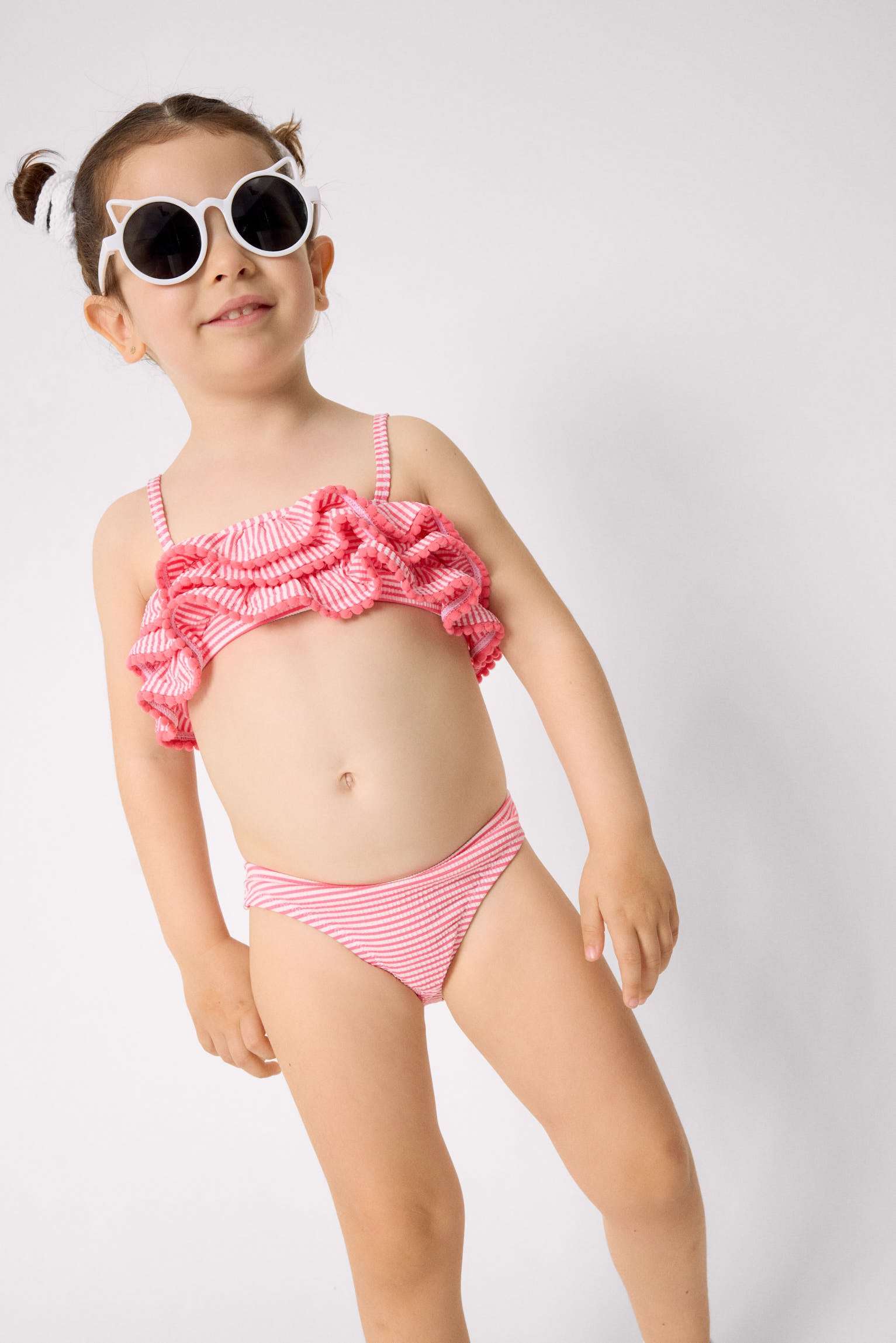Bikini niña bambula detalle triple volante estampado rayas - Ysabel Mora
