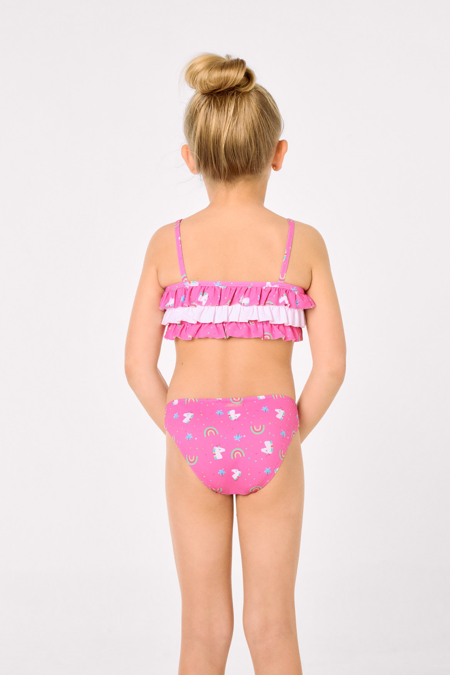Bikini niña detalle volantes estampado unicornios