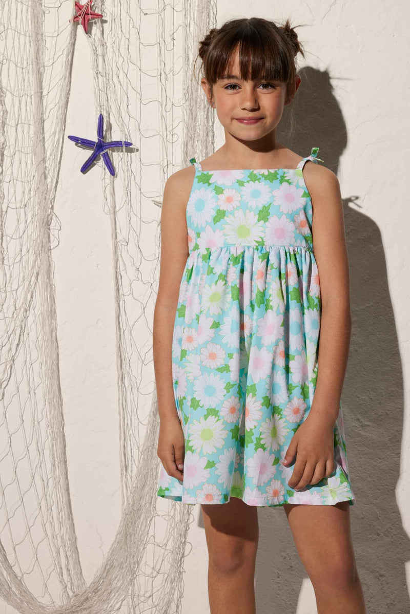 Girl's floral print beach dress with knotted straps