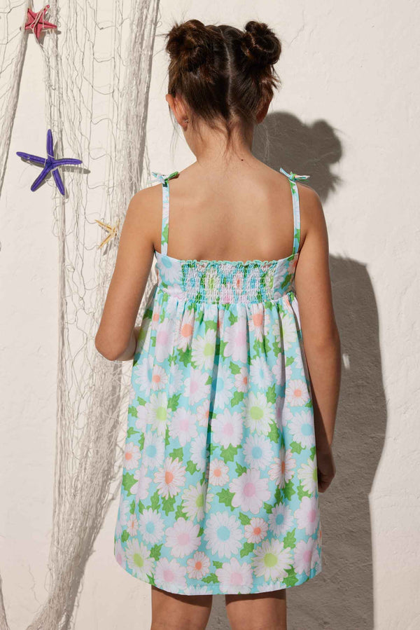 Girl's floral print beach dress with knotted straps