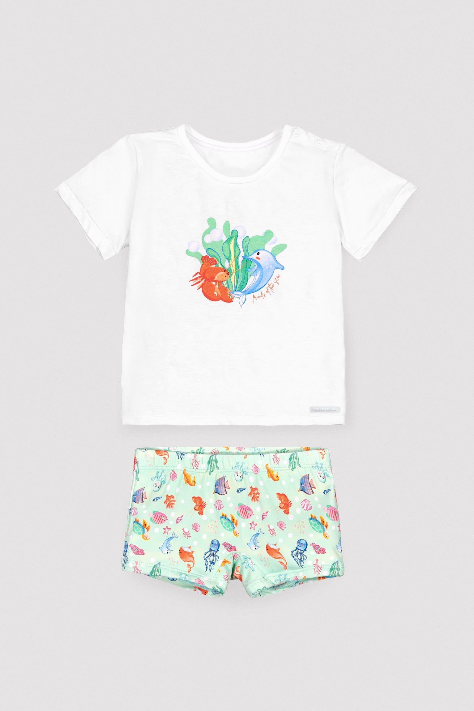 Conjunto bebé camiseta y bañador bóxer estampado fauna marina