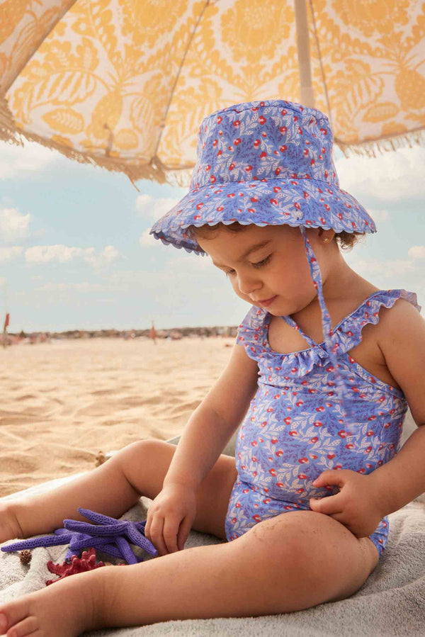 Baby swimsuit & flower print beach hat