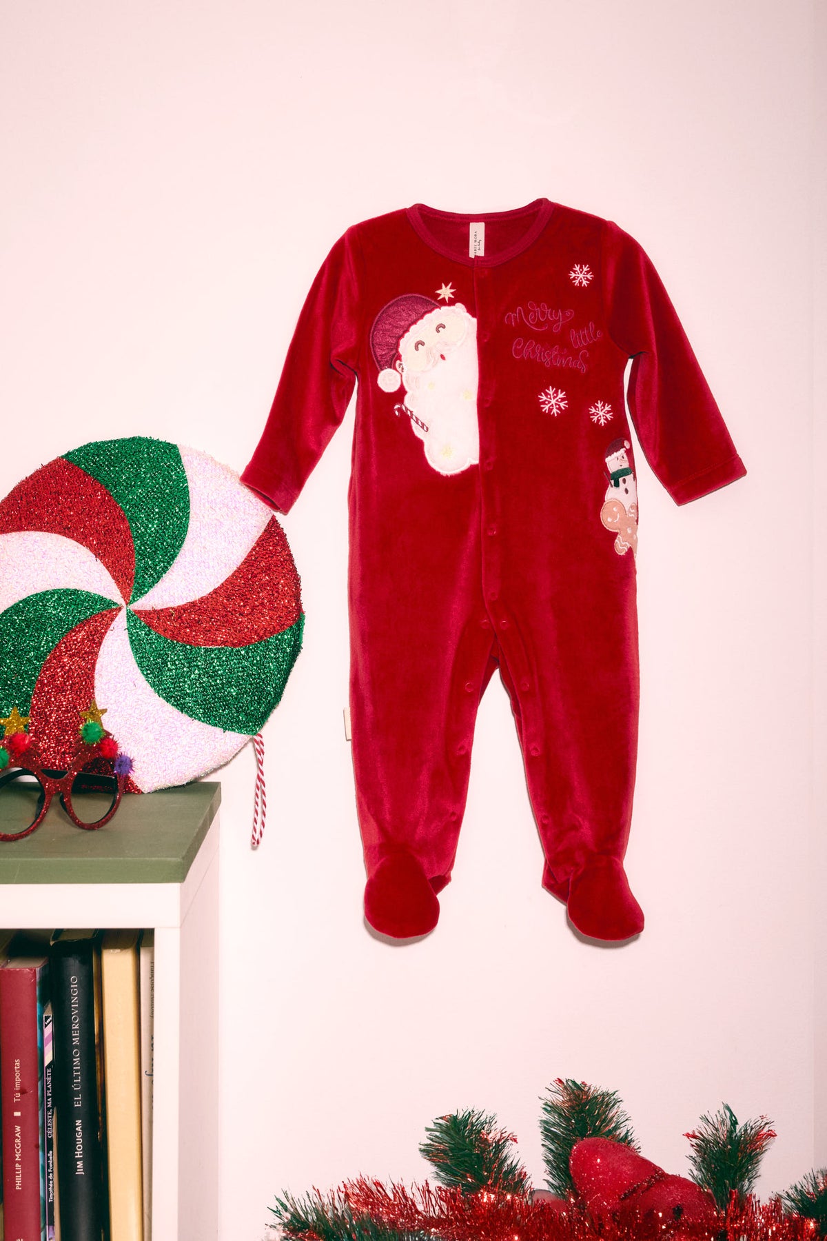 Pelele bebé manga larga navidad detalle bordado Papá Noel