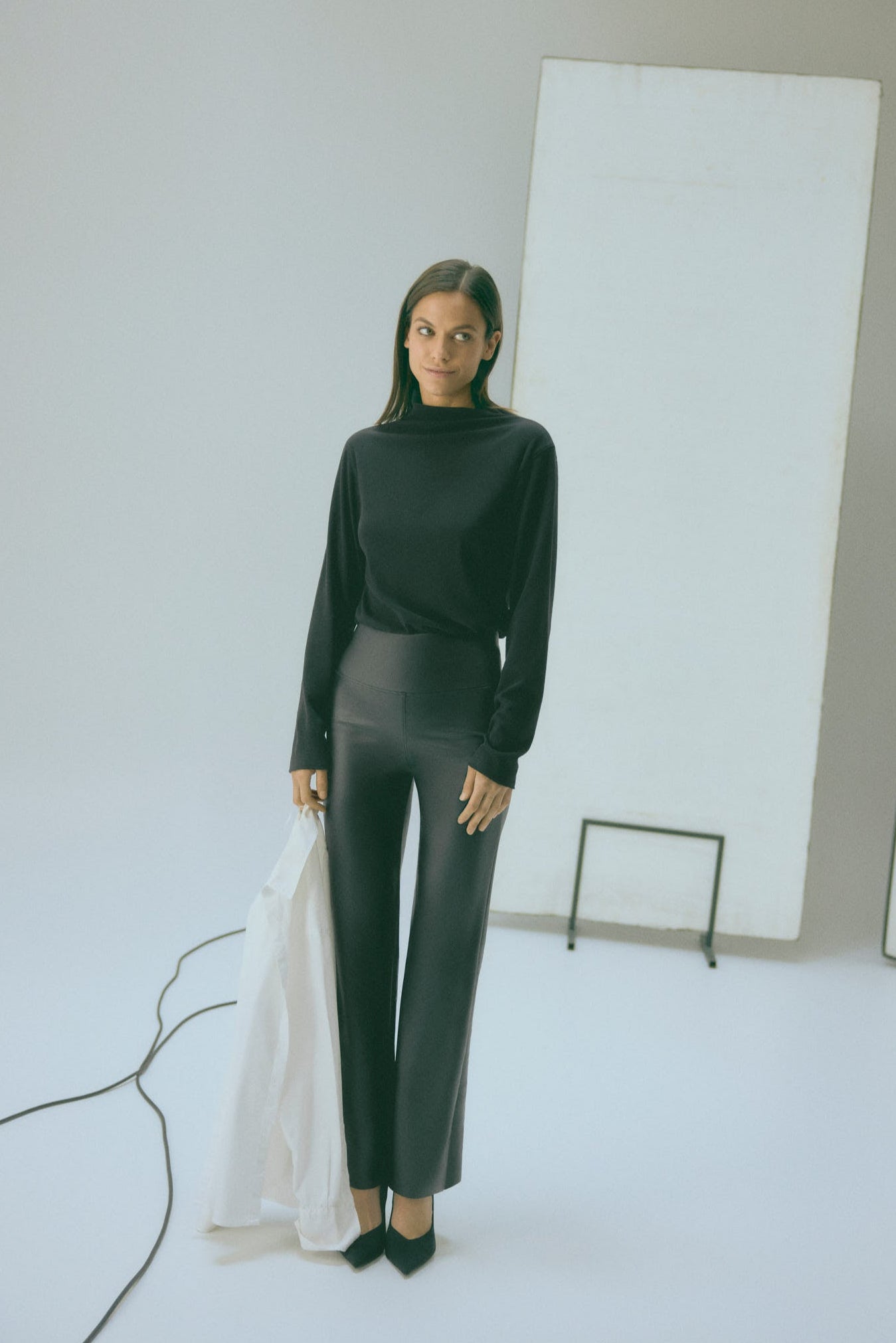 Leggings térmicos vientre plano efecto piel flare negro