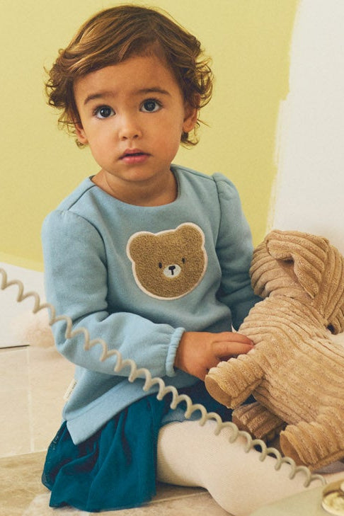 Vestido bebé manga larga detalle oso texturizado