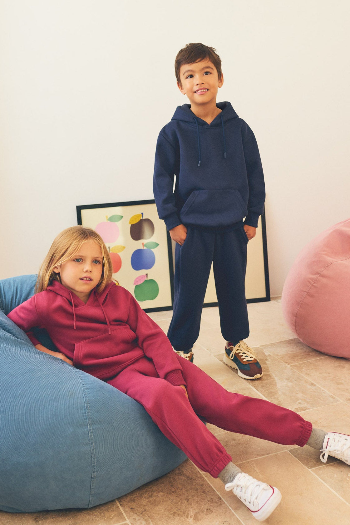 Chándal deportivo de niño afelpado sudadera y jogger ancho marino