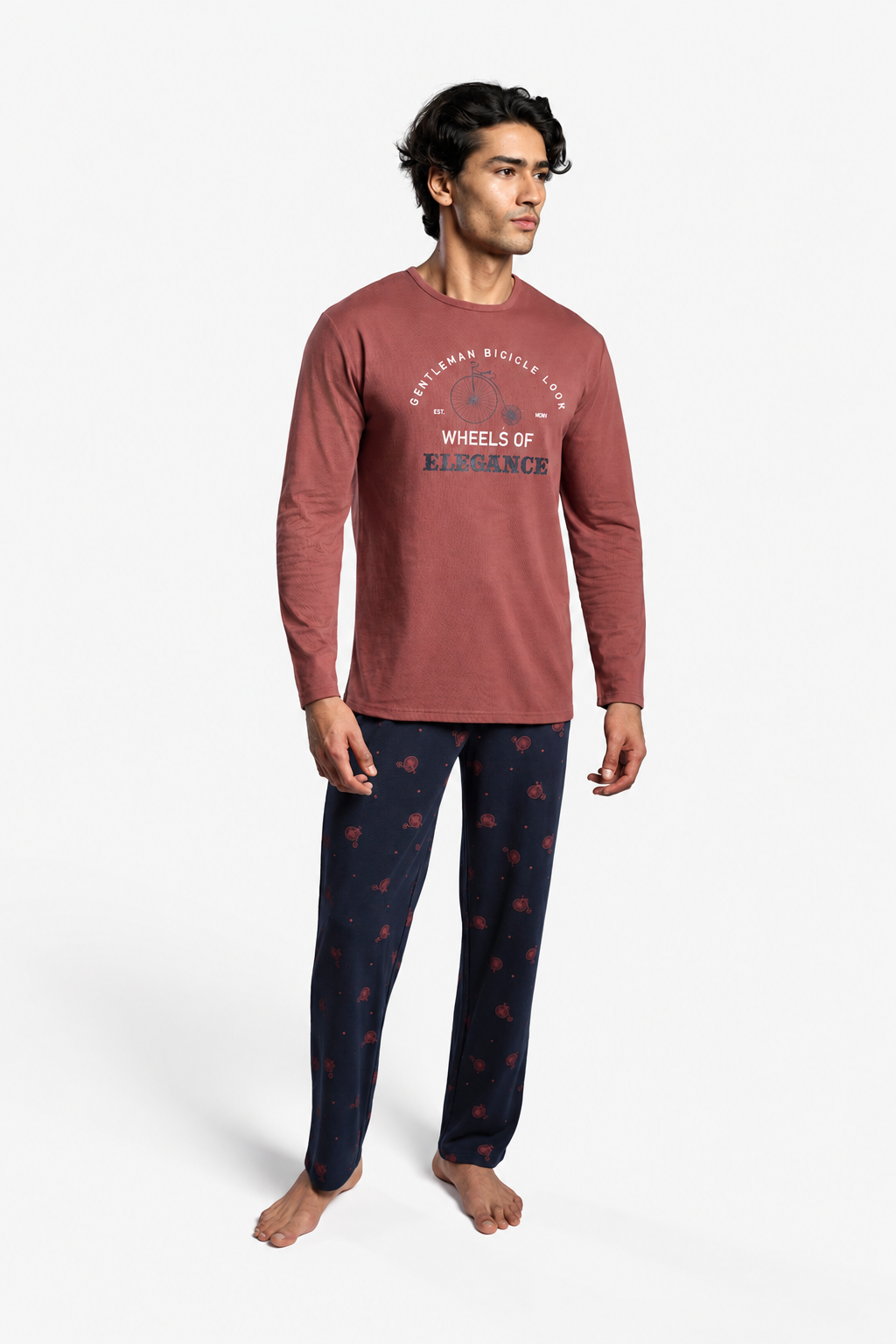 Pijama largo algodón hombre estampado Gentleman Bicicle Look
