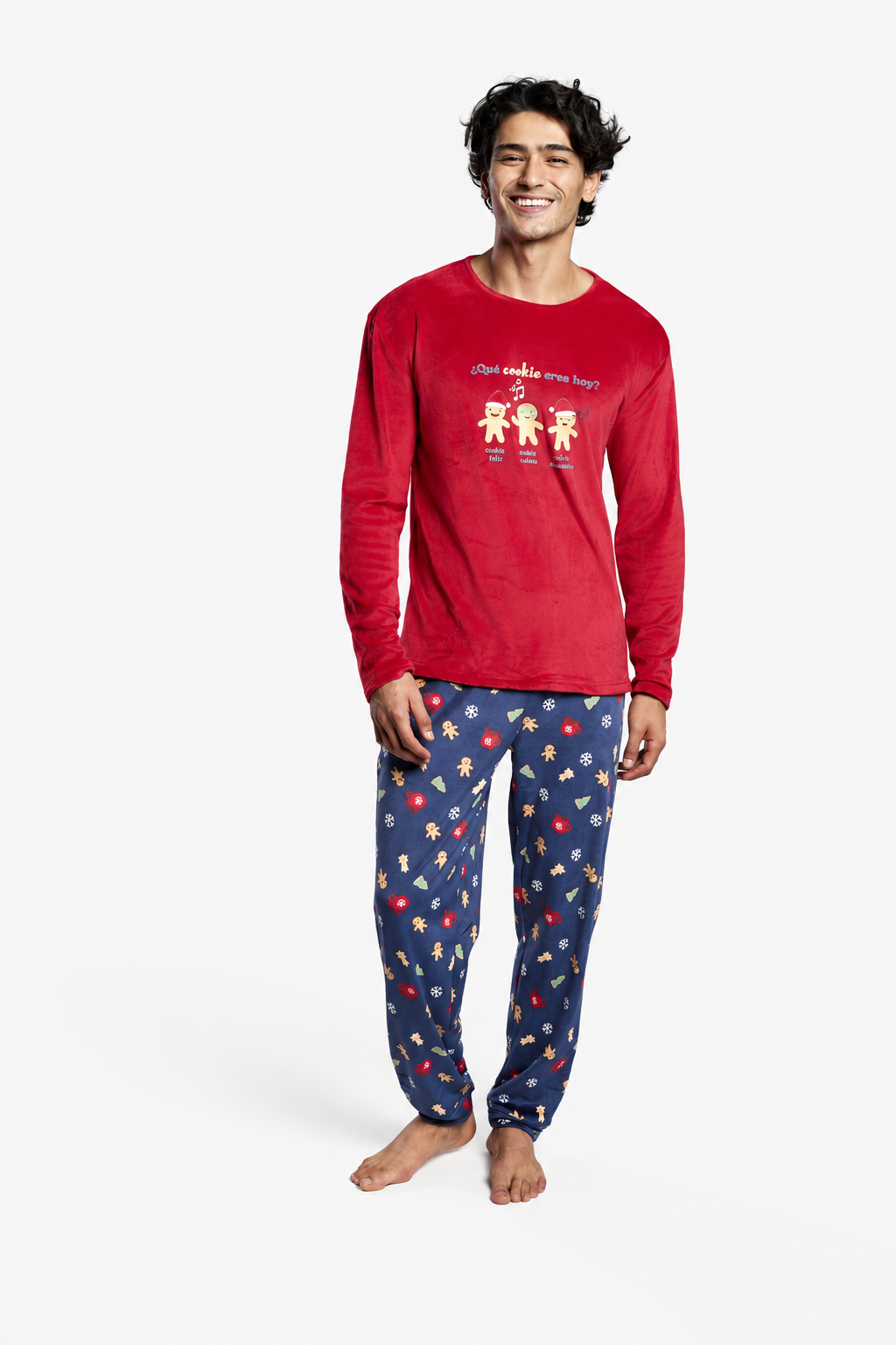 Pijama largo terciopelo hombre navidad estampado galletas de jengibre