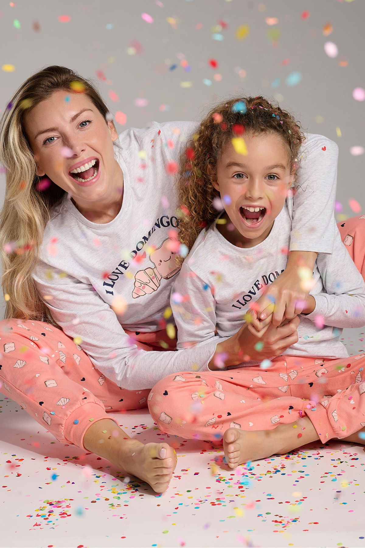 Pijama largo niña algodón estampado I Love Domingos