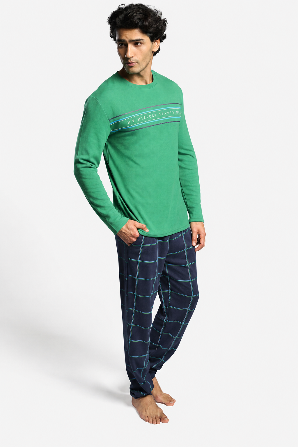Pijama largo hombre afelpado estampado My History Starts Here