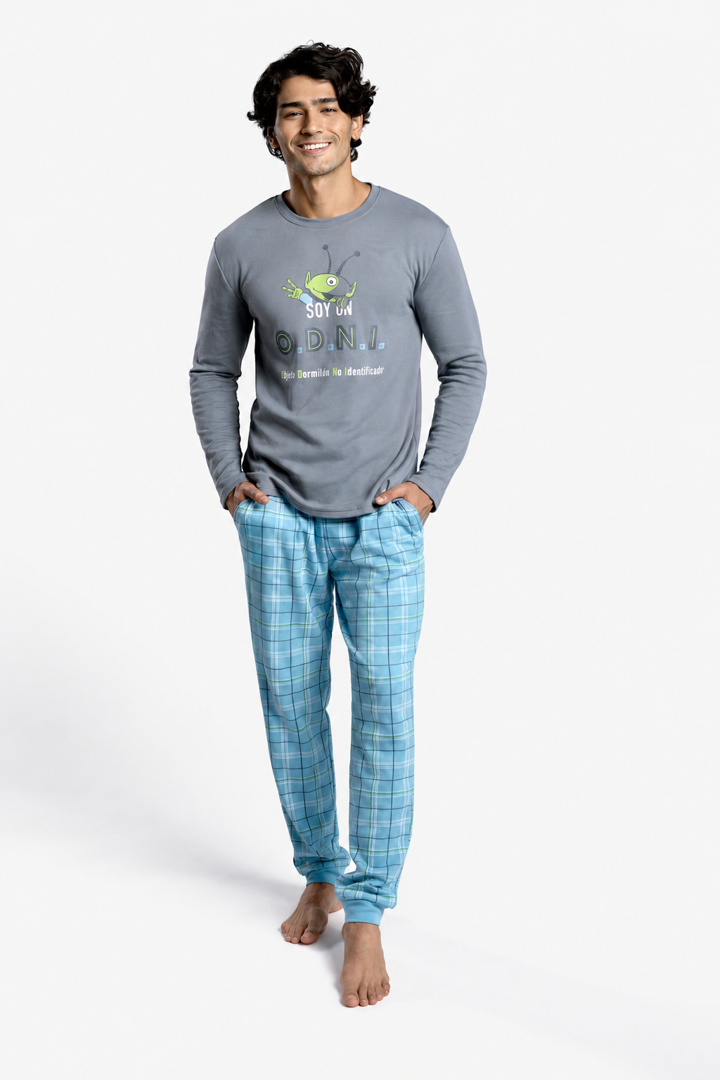 Pijama largo de hombre afelpado estampado marciano ODNI