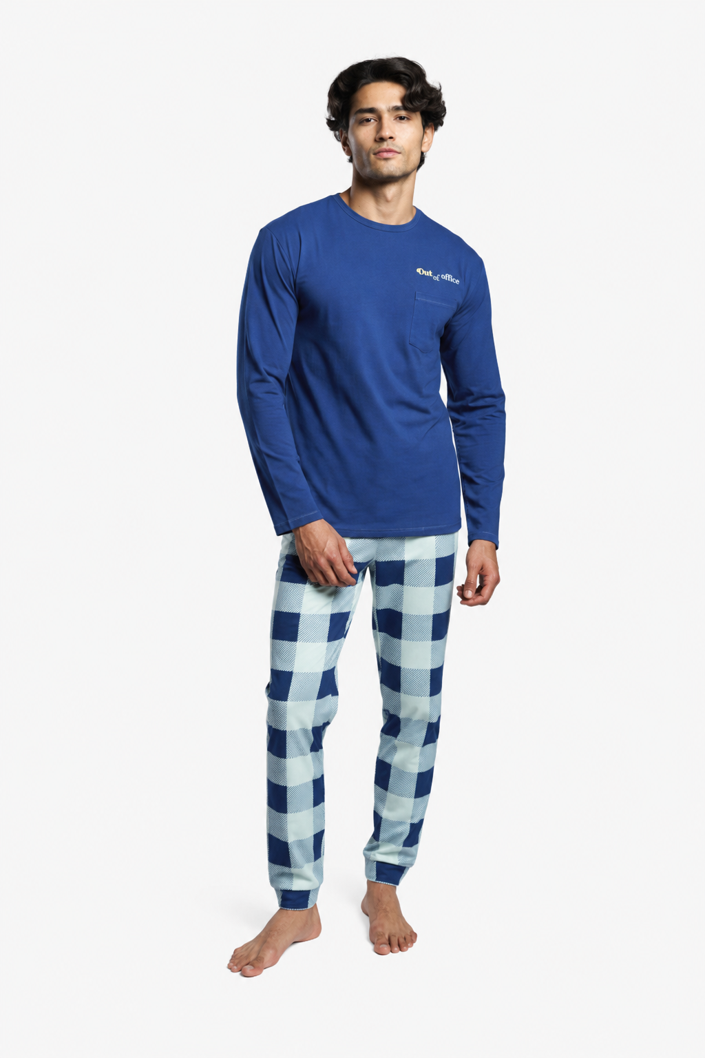 Pijama largo hombre algodón tacto muy suave Out of Office estampado cuadros