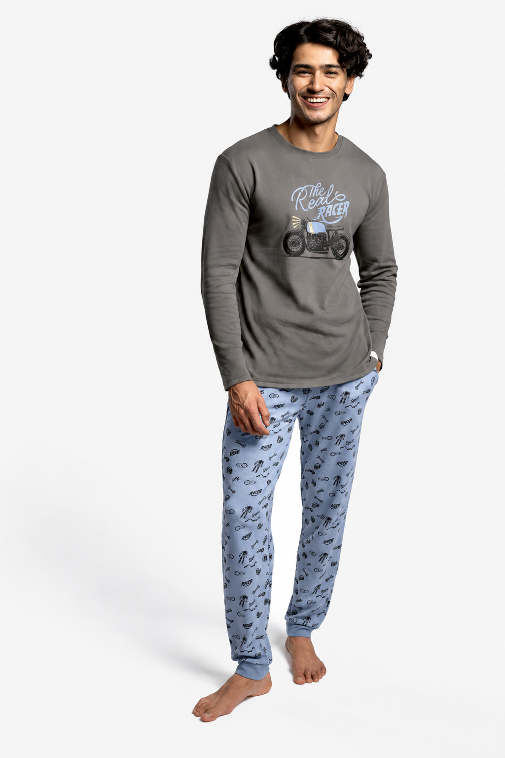 Pijama largo hombre afelpado estampado motero The Real Racer
