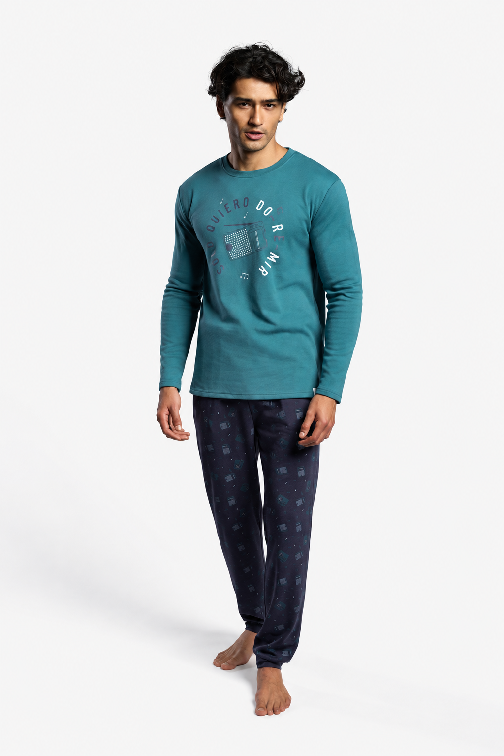 Pijama largo de hombre afelpado con estampado radio