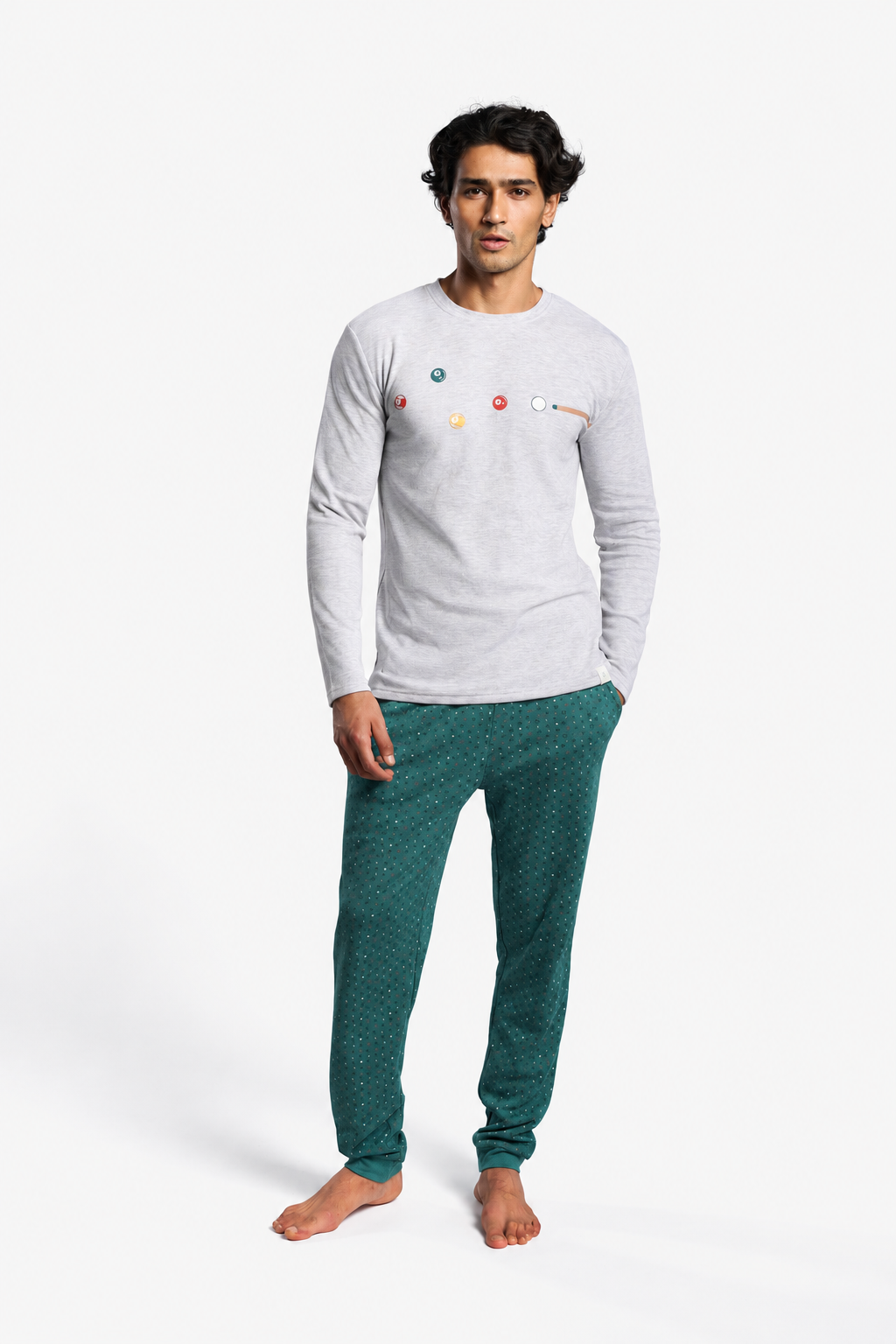 Pijama largo hombre afelpado estampado de billar