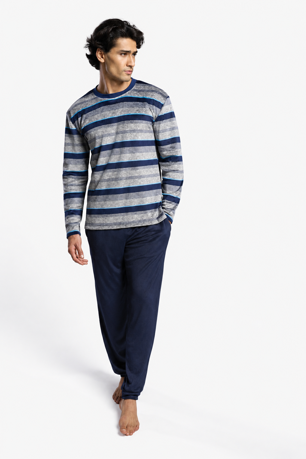 Pijama largo hombre terciopelo estampado rayas