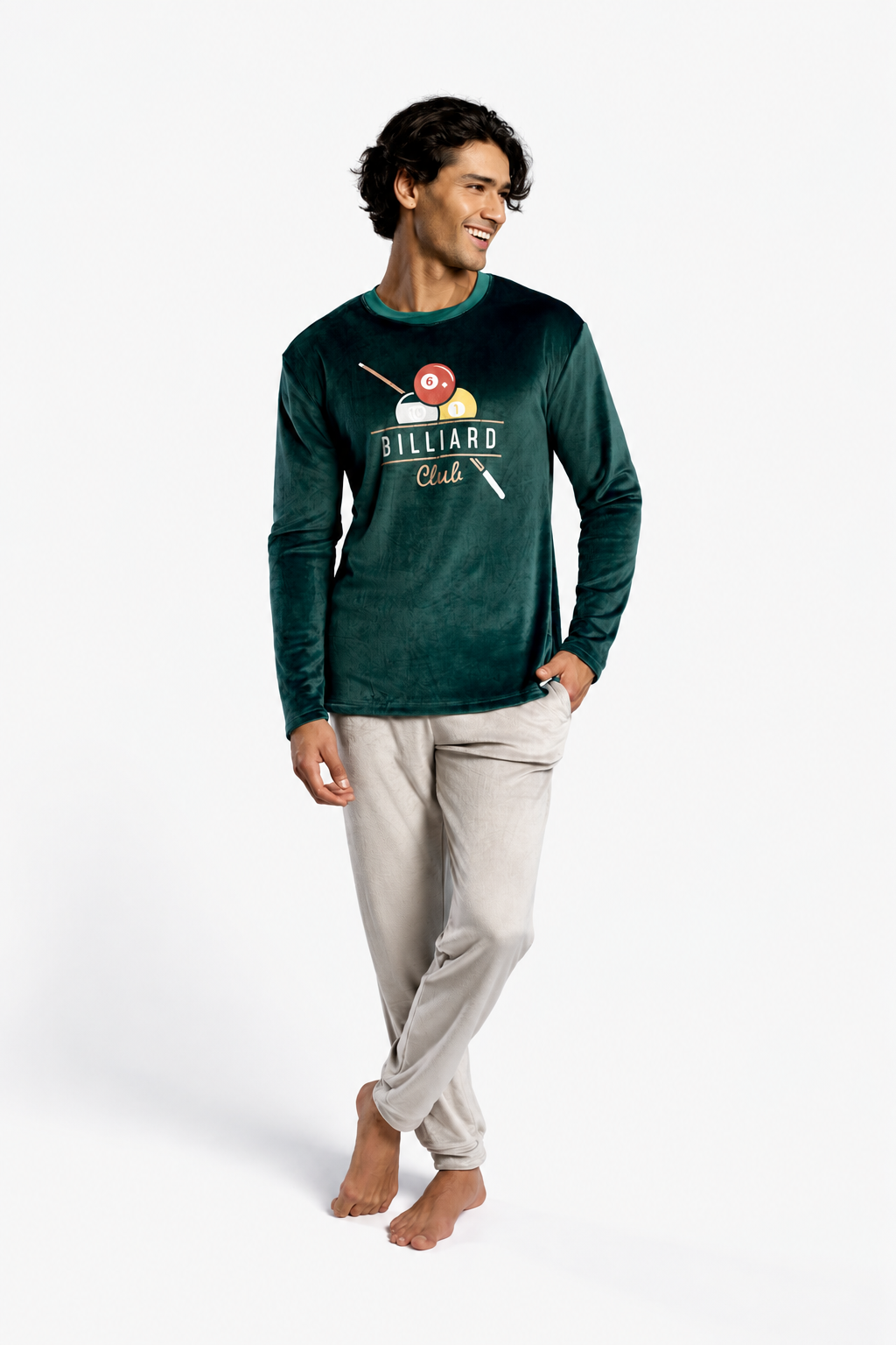 Pijama largo hombre terciopelo estampado de billar