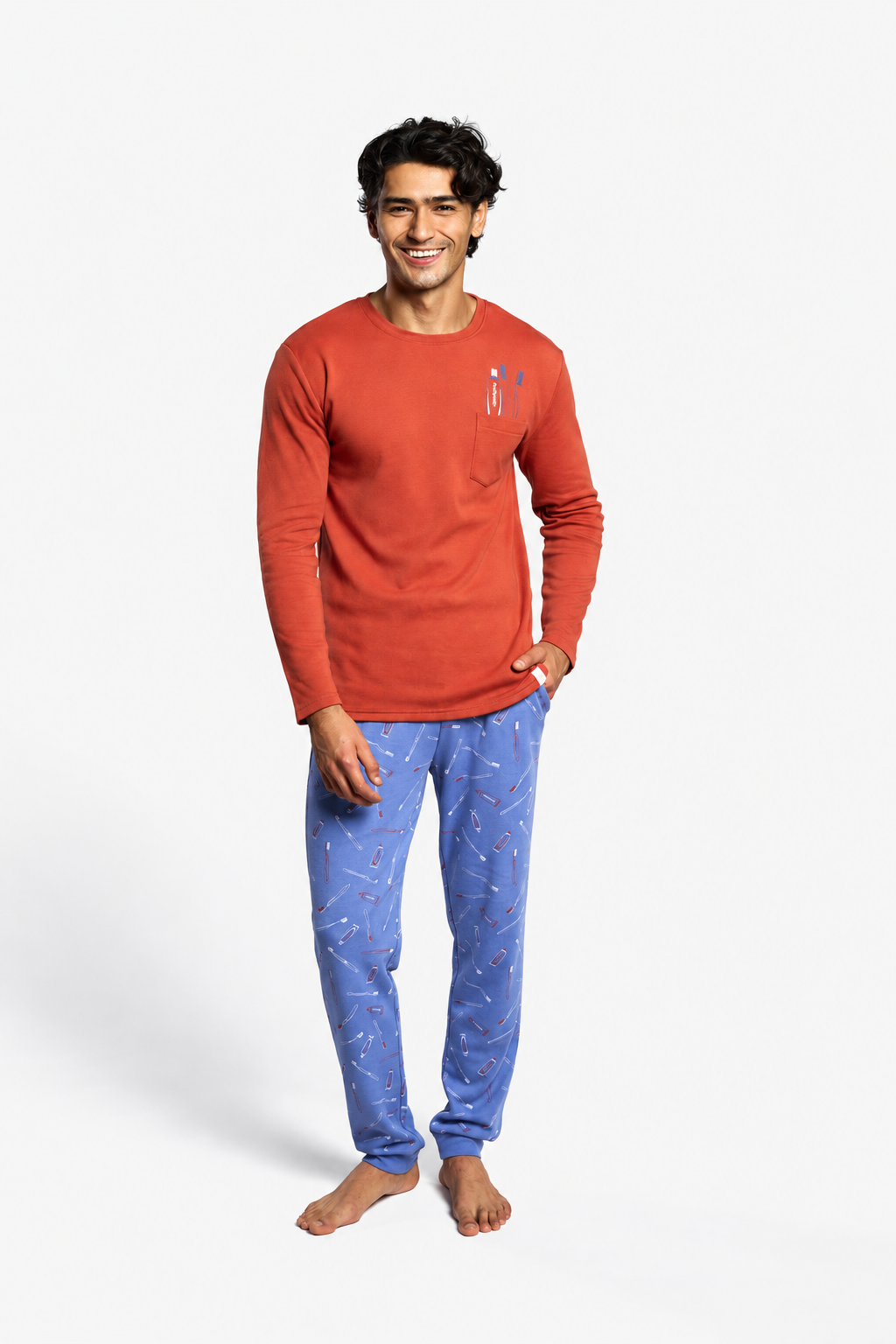 Pijama largo hombre afelpado estampado cubiertos