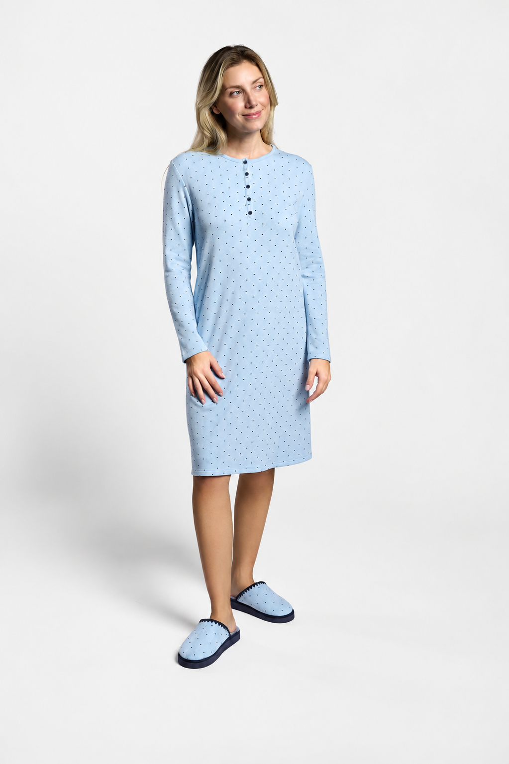 Camisón afelpado mujer estampado lunares azul