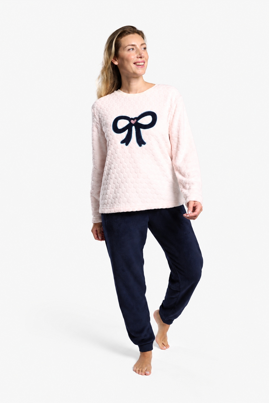 Pijama largo polar coralina mujer lazo