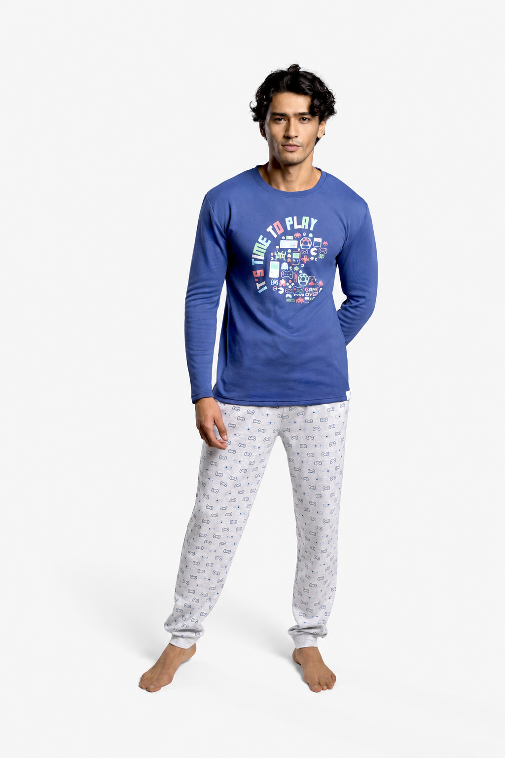 Pijama largo hombre afelpado estampado gamer over