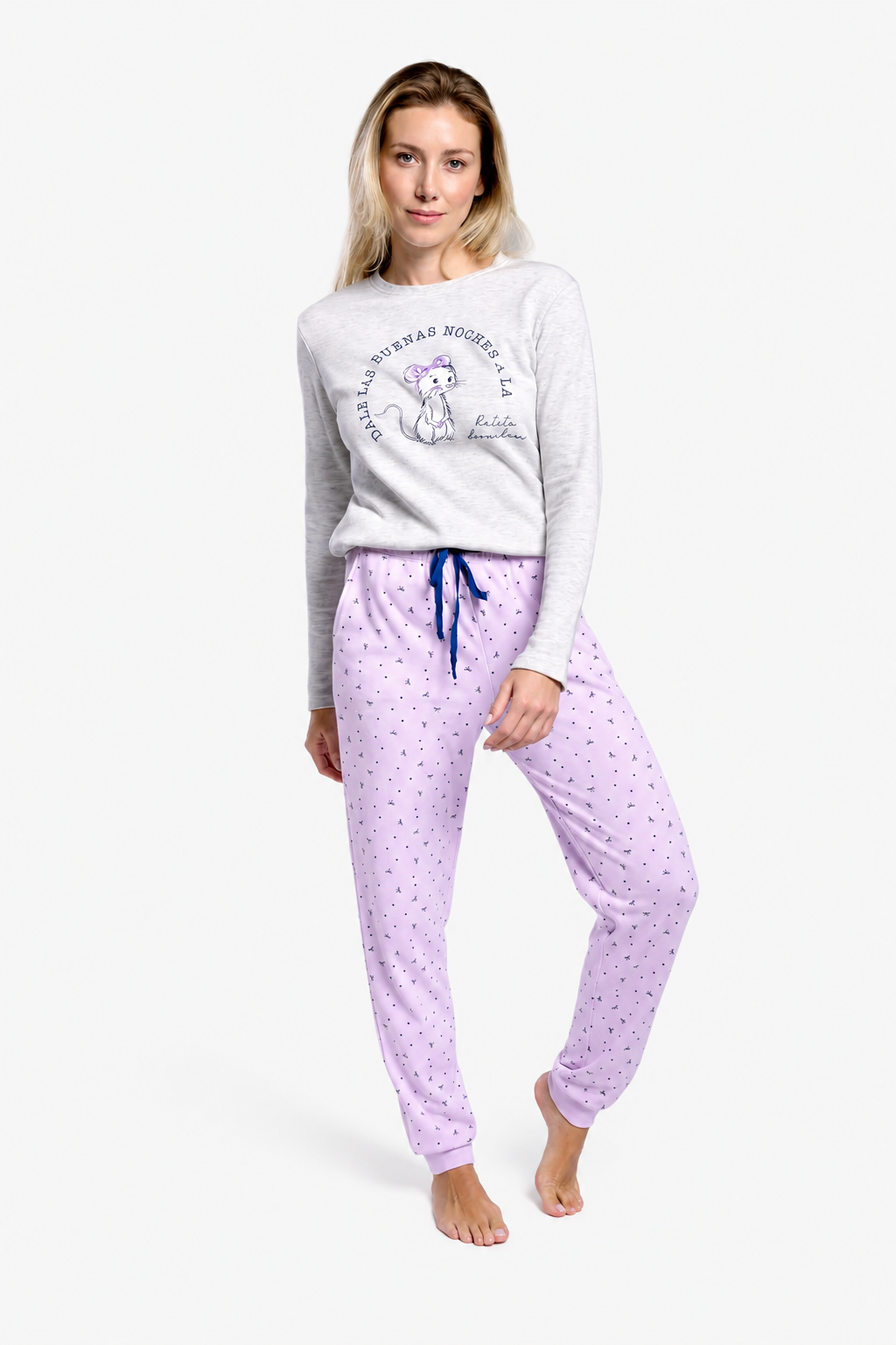Pijama largo afelpado mujer estampado Dale las buenas noches