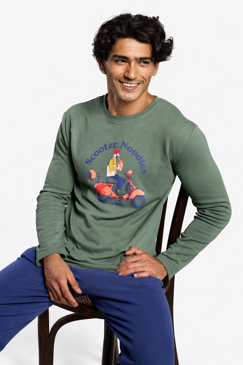 Pijama largo hombre afelpado estampado Scooter Noodles