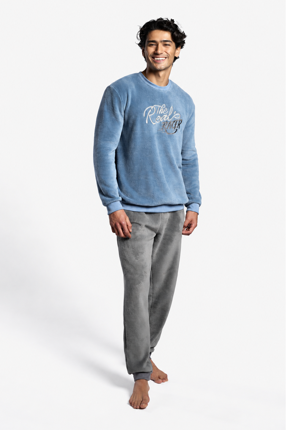 Pijama largo hombre polar coralina azul y gris The Real Racer