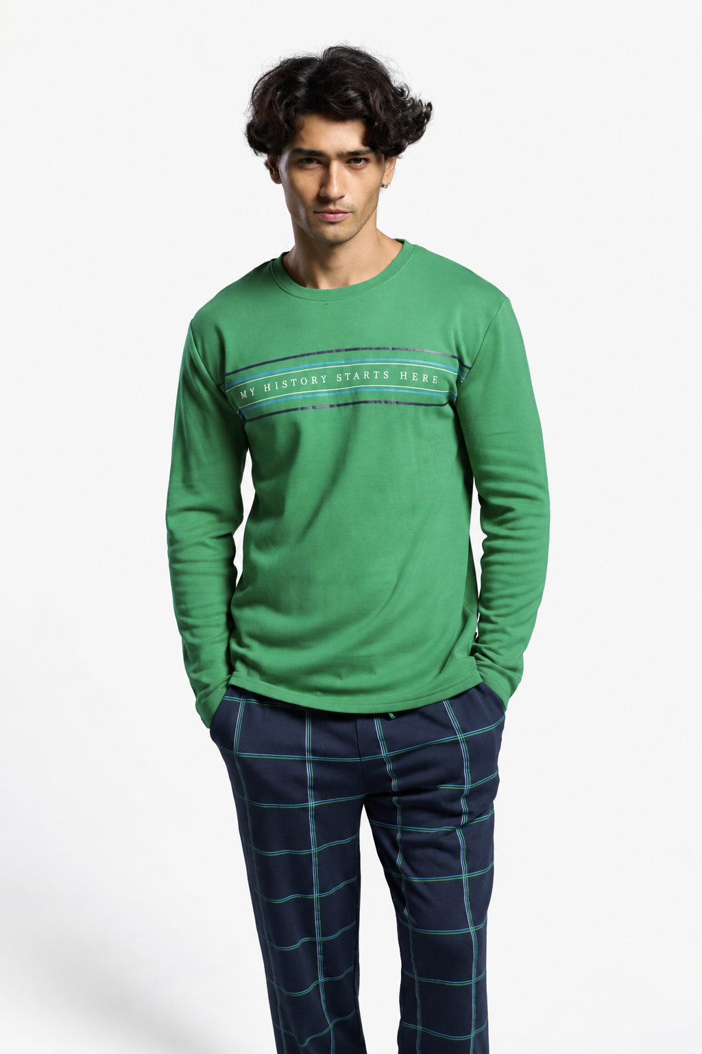 Pijama largo hombre afelpado estampado My History Starts Here