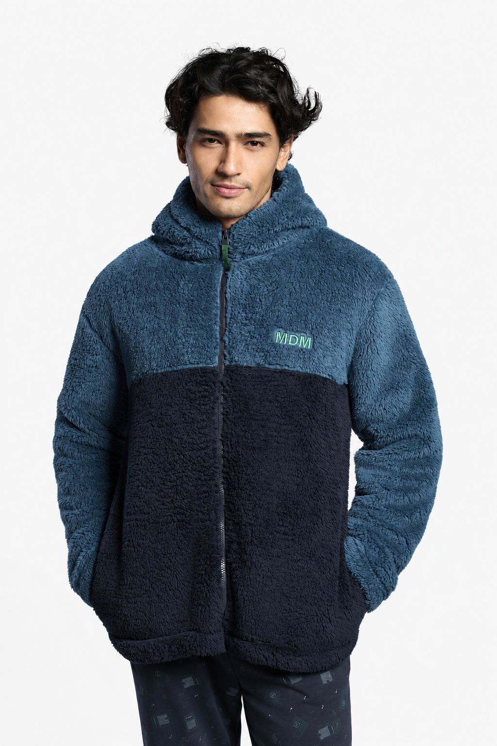 Bata corta polar borreguito hombre cierre cremallera capucha bicolor