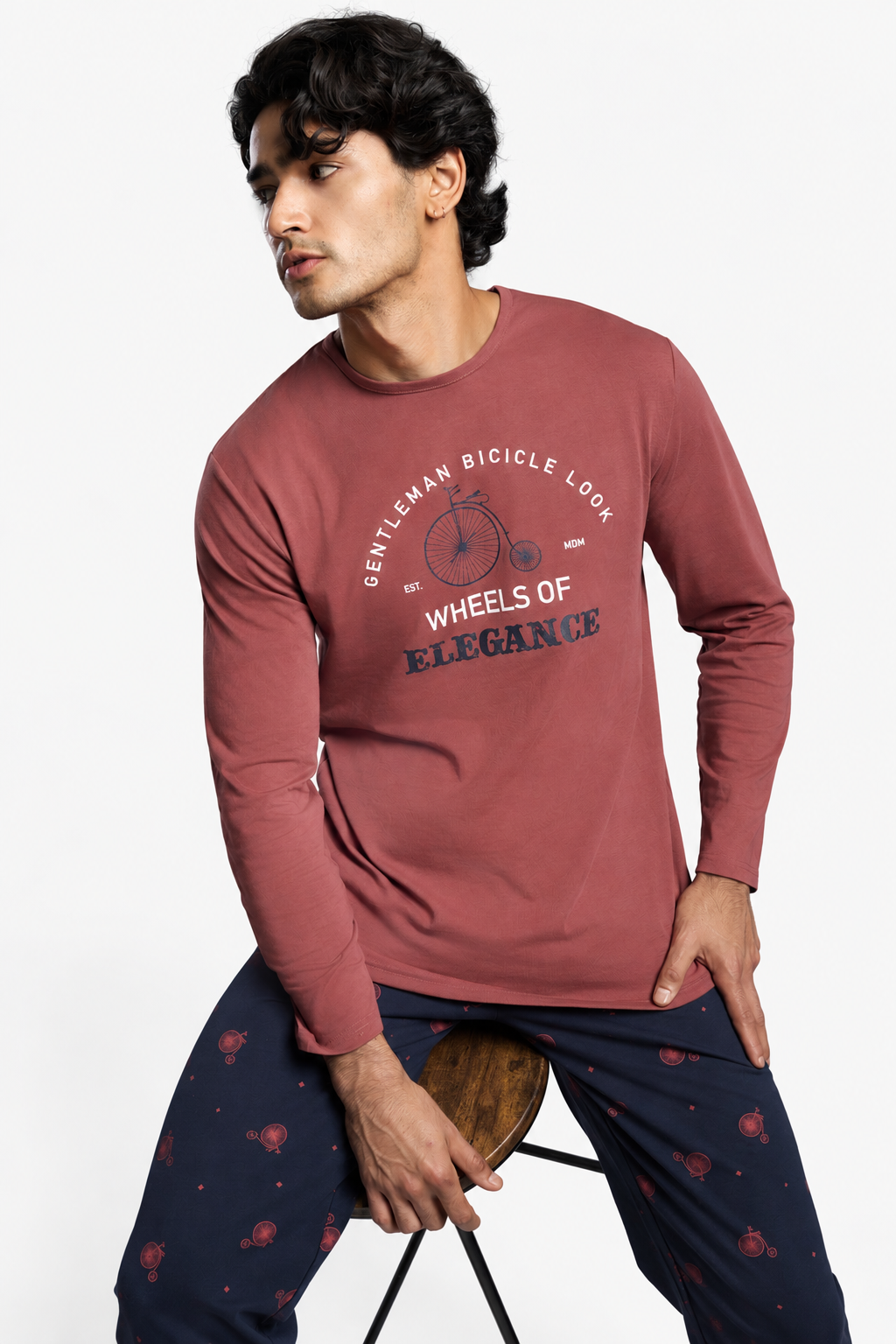 Pijama largo algodón hombre estampado Gentleman Bicicle Look