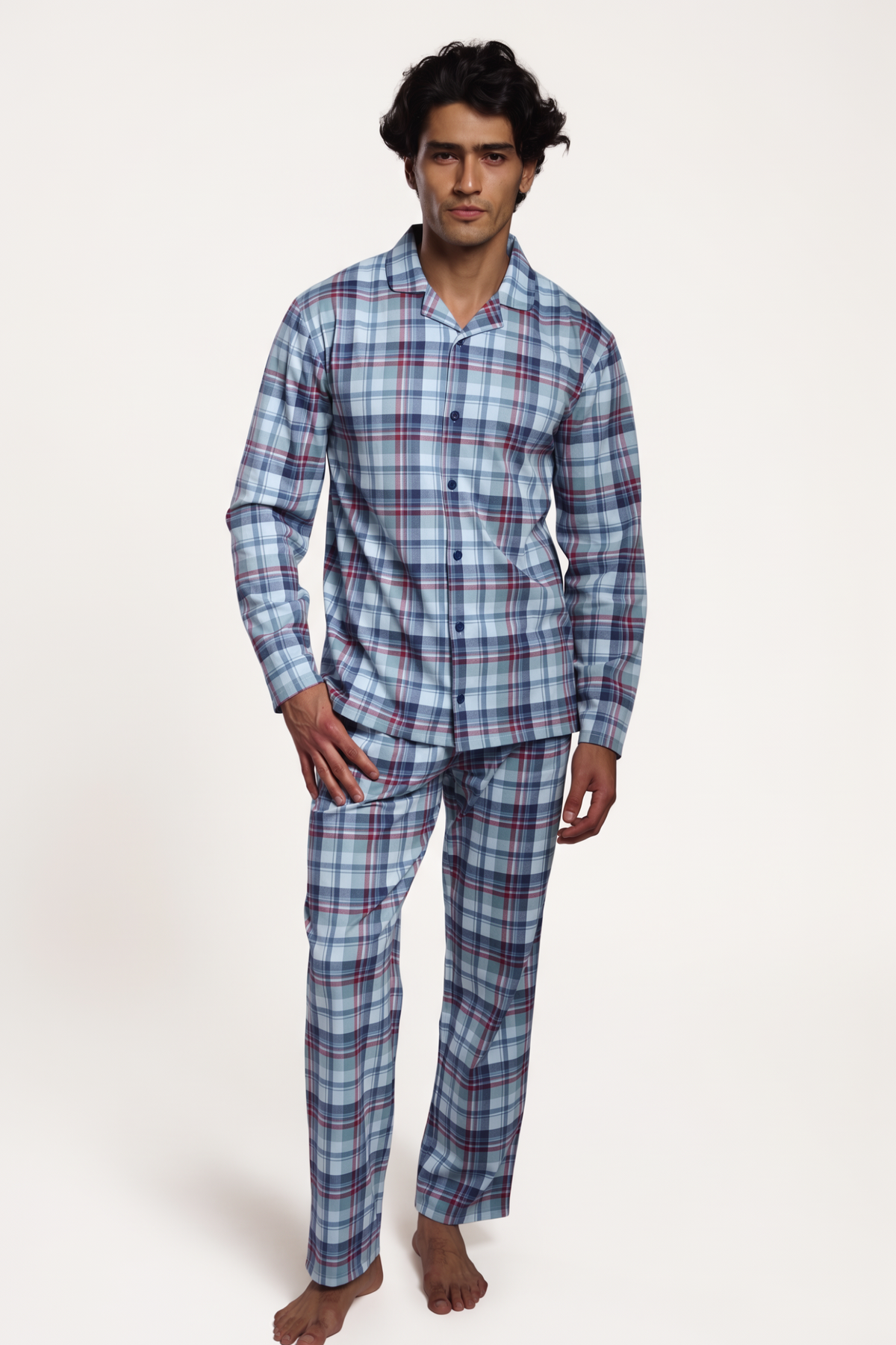 Pijama camisero largo hombre algodón cuadros
