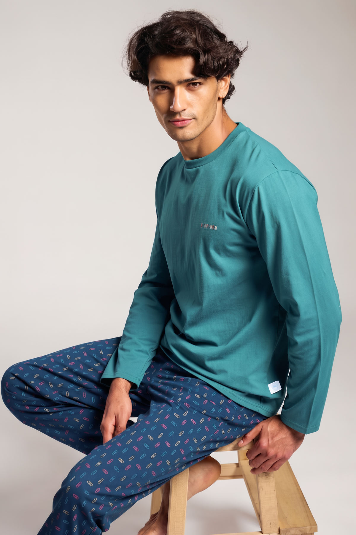 Pijama largo hombre algodón estampado clips