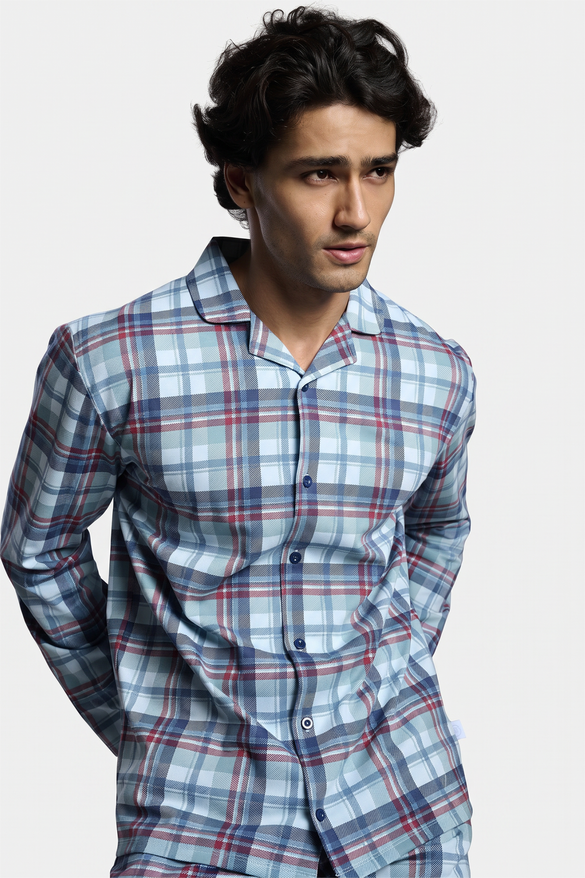 Pijama camisero largo hombre algodón cuadros