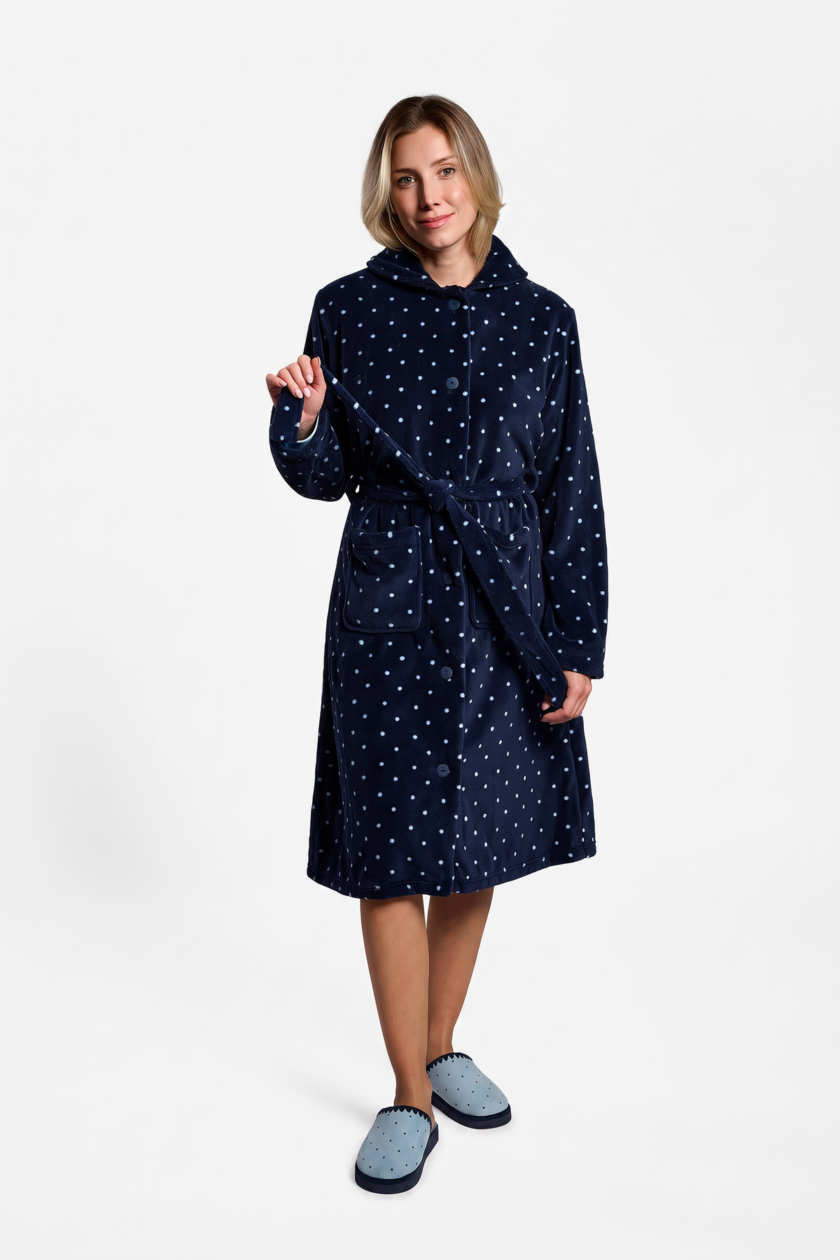 Bata midi polar coralina mujer marina lunares